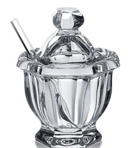 Baccarat Crystal France Large Harcourt Missouri Jam Jar Plus Spoon; Mint; 5” Tal