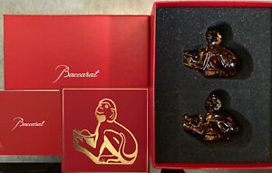 Wynn Las Vegas Baccarat Crystal Chopstick Holders Chinese Zodiac Monkey Pair
