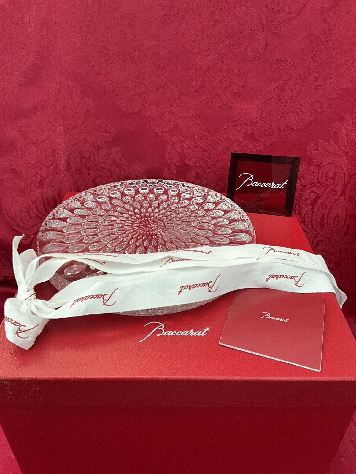 NIB FLAWLESS Unique BACCARAT France 9” Glass GOUTTES Crystal COASTER TRAY PLATE