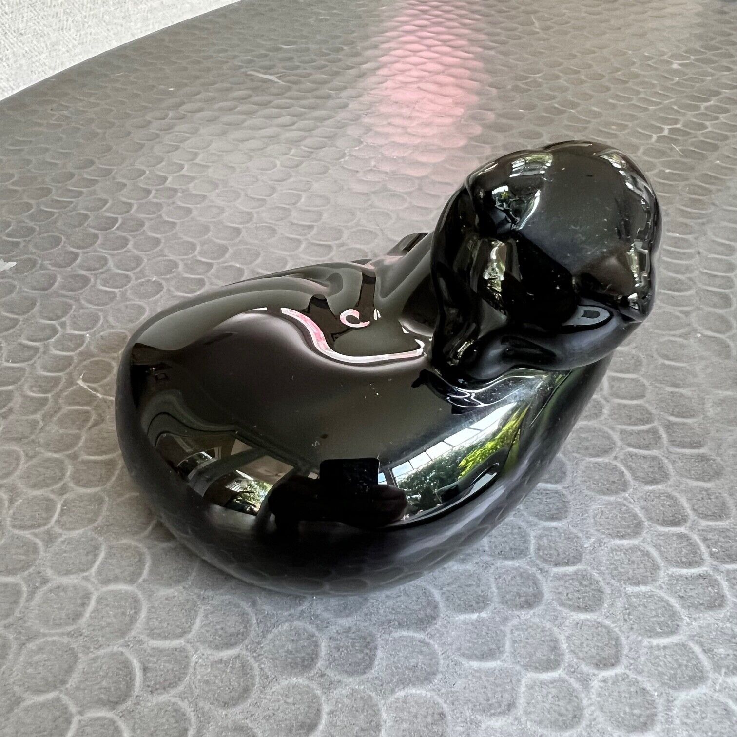 Baccarat France Crystal Signed Reclining / Grooming Black Cat Figurine