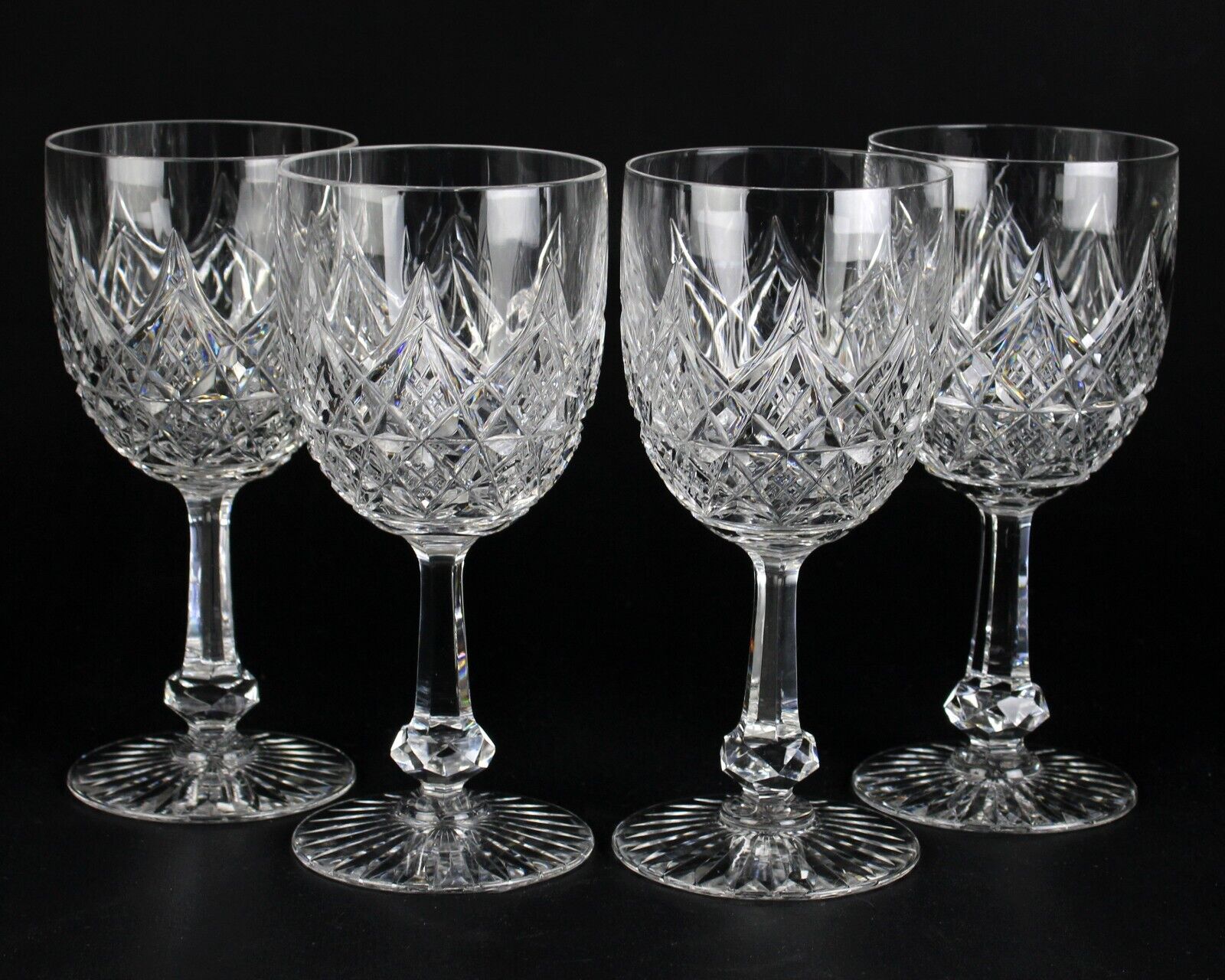 Baccarat Colbert Cut Goblets 4pc Set, Antique French Crystal Wine Glasses 6 3/4"
