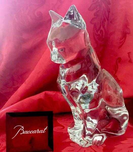 FLAWLESS Exquisite BACCARAT France Art Crystal SITTING CAT Figurine 9” Sculpture