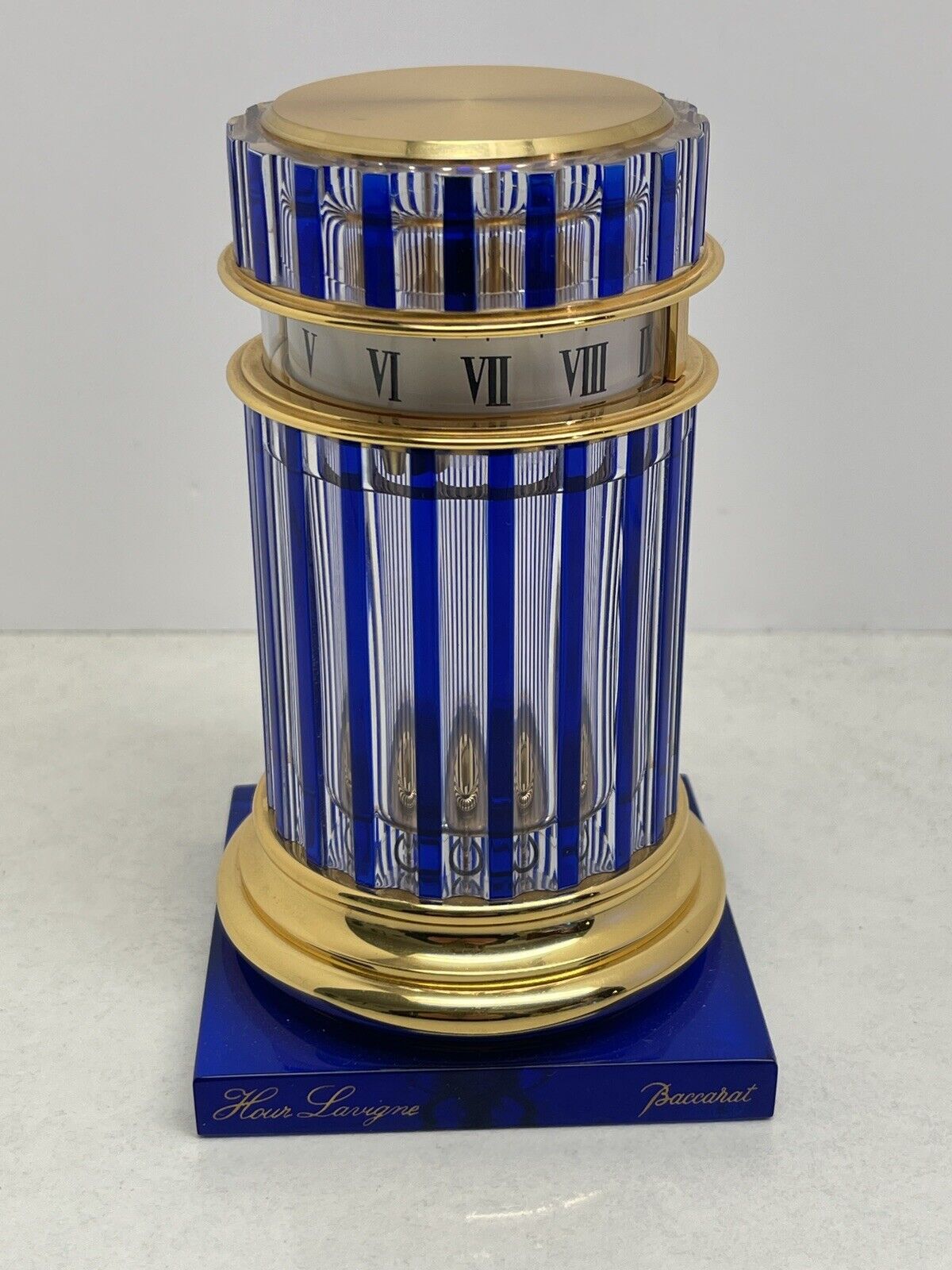 Baccarat Hour Lavigne Column Clock - France - Cobalt & Crystal - HTF