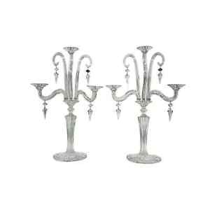 Rare Pair of 3 Light Baccarat Mille Nuits Candelabra Blooming Daffodils with Red