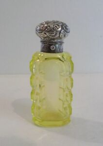 19th C. Baccarat VASELINE Glass Perfume / Scent Bottle, Embossed Silver Top
