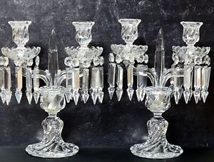 Pair of Baccarat Crystal BAMBOUS Candelabras 2-Lite Candleholders