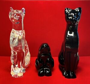 Three Baccarat French Crystal Figures Two Cats One Rabbit