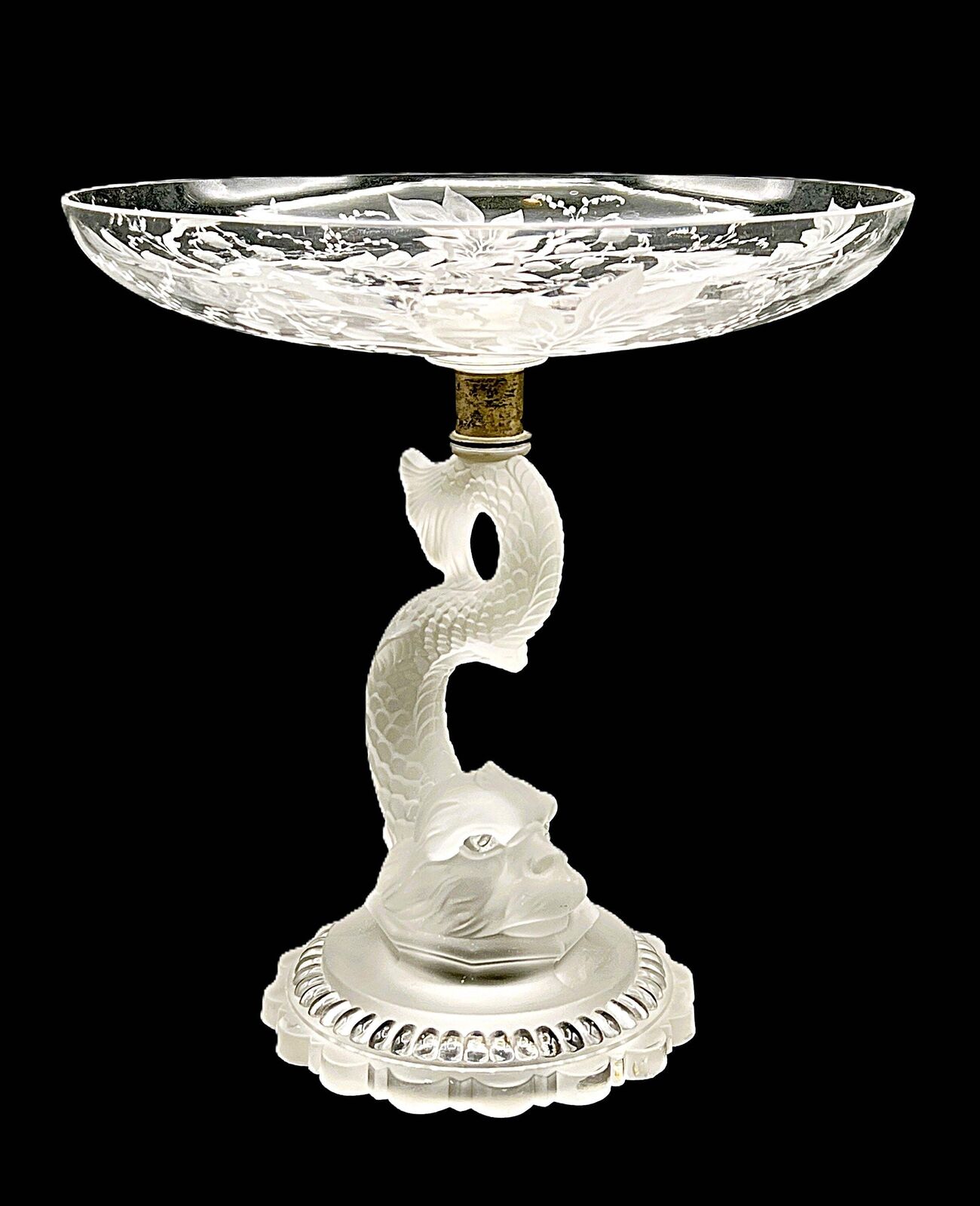 Antique Baccarat Crystal Dauphin Pedestal Bowl 1890s-1900s