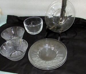 Baccarat Crystal France Fingerbowls & Underplates Mixed Patterns 7 Piece Set
