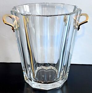 Baccarat French Crystal Harmonie Champagne Ice Bucket Multi-sided Gold Handle 9"