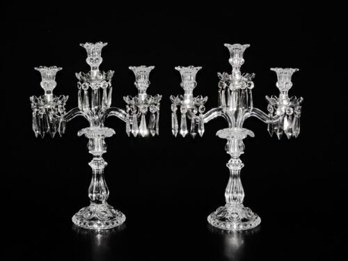 Pair Of Magnificent Three Light Baccarat Crystal Candelabra Candle Holder.17 1/2