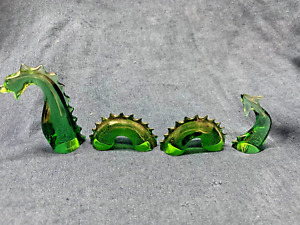 Baccarat 4 Piece Sea Serpent Dragon Loch Ness Green Crystal Figure