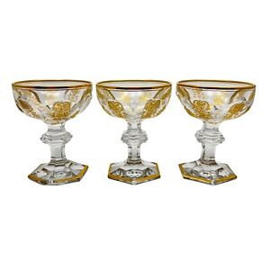 Baccarat Champagne Tall Sherbet Empire Harcourt Tall Gold Etched 3Pc Chipped