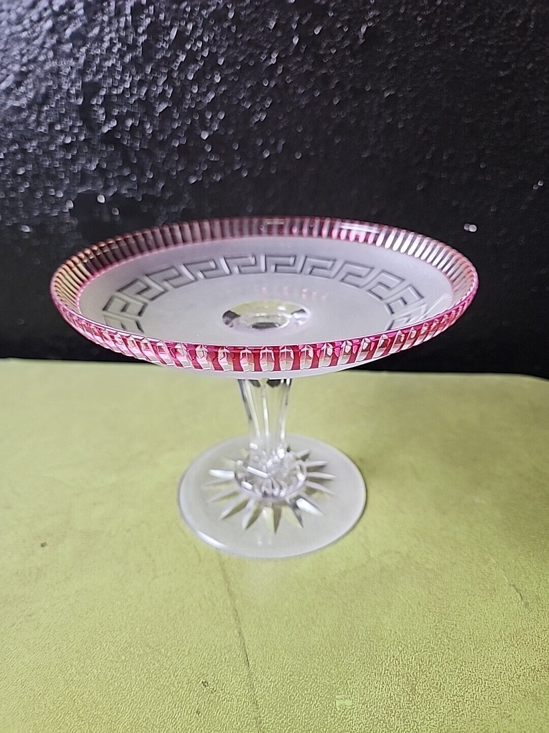 Baccarat Crystal Red Cut To Clear Tazza Acid Frosted Details Greek Key