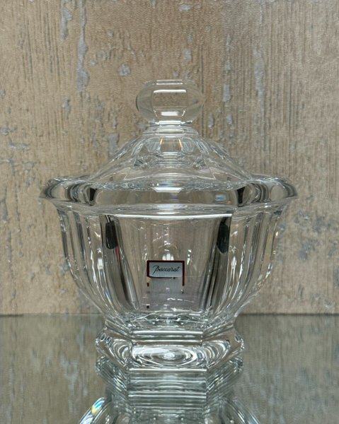Vintage Baccarat Crystal Lidded Candy Dish Jar in Hexagonal Shape