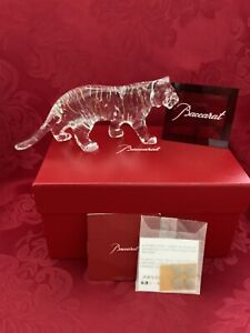 NIB FLAWLESS Zodiac BACCARAT France Glass Gold Stripes Crystal TIGER LION Figure