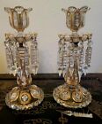 Baccarat Crystal Cut Glass Candelabra Pair Prism Lusters Hand Painted Gold Rare!
