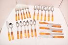 VINTAGE BUTTERSCOTCH BAKELITE TWO TONE LUCITE  FLATWARE 26 PIECES SILVERWARE
