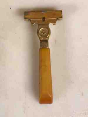 Rare 1926 Schick Injector Razor Razer Gold Tone Bakelite Celluloid Handle