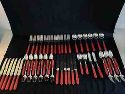 Vintage Royal Brand Cutlery 1950s MCM Bakelite Cherry Red Flatware Set Of 52!!