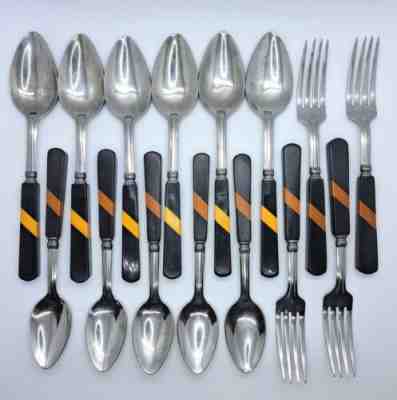 Vintage Art Deco Bakelite Two Tone Stainless Steel Silverware Lot Forks Spoons