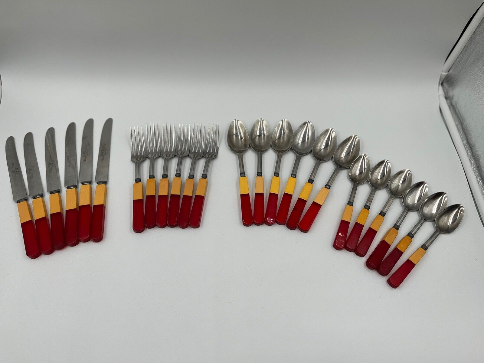 Vtg EnglishTown Bakelite 24 Piece Flatware Butterscotch & Red Art Deco