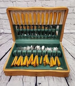 Vintage Englishtown Art Deco Butterscotch Bakelite Silverware 47 Piece SET+CASE