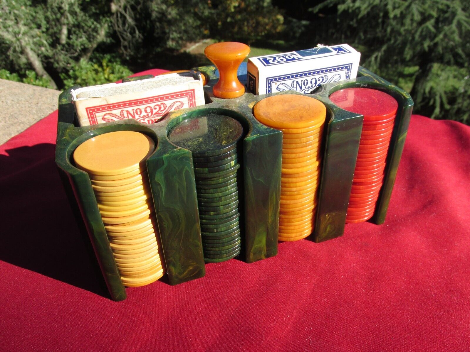 marbled bakelite catalin poker chips green Holder cards Sahara Reno CASINO