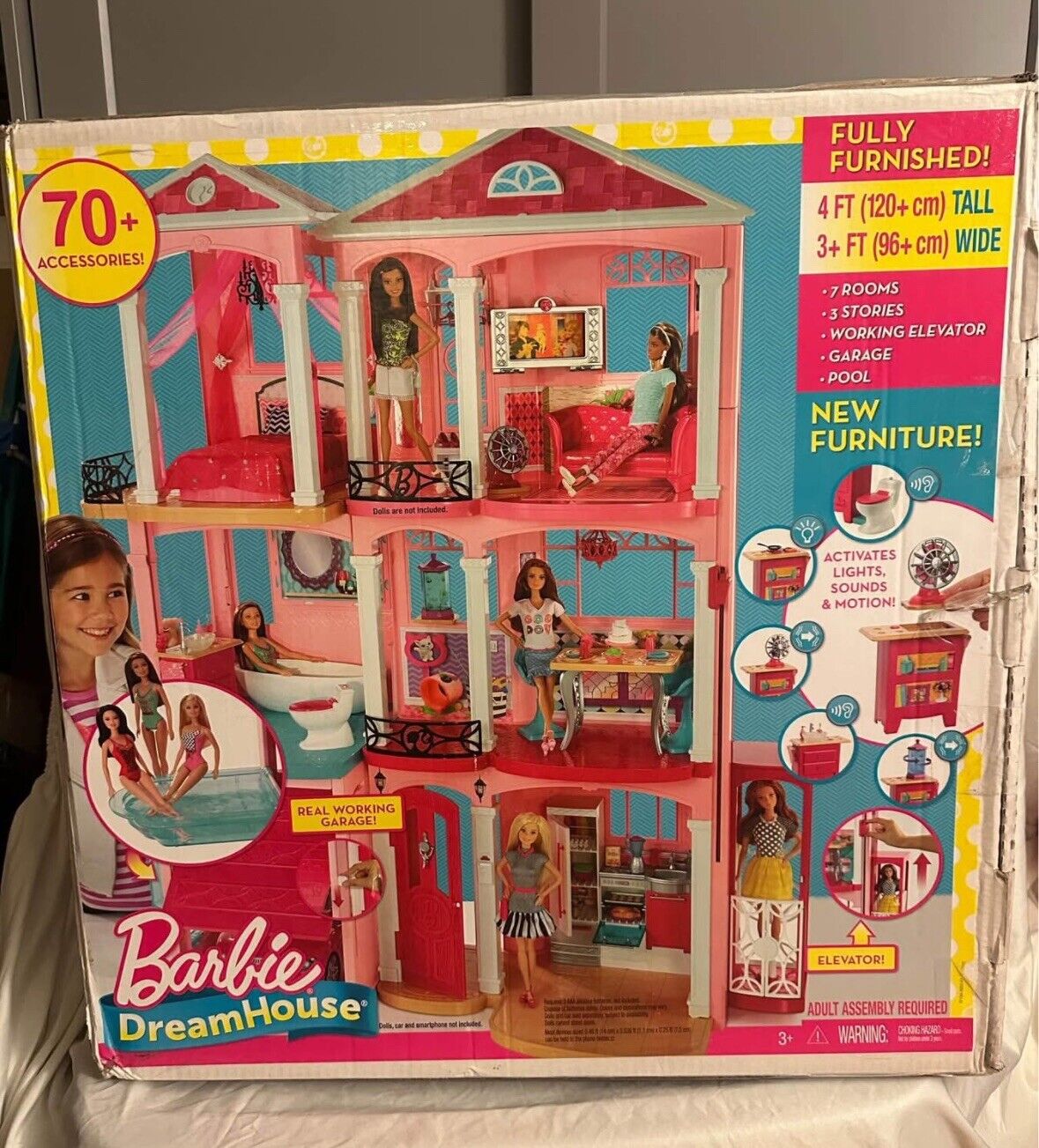 Mattel Barbie 3 Story Pink Furnished Doll Town house Dreamhouse FFY84-9997