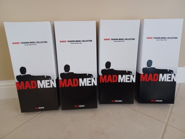 COMPLETE SET MAD MEN SILKSTONE 2010 BARBIE SILKSTONE GOLD LABEL NRFB! MINT!