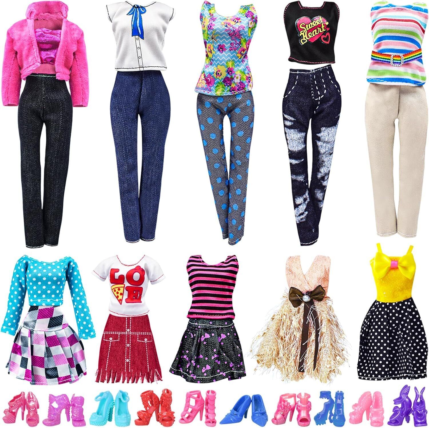 20 PCS Barbie Clothes Doll Fashion Wear Clothing Outfits Dress up Gown Shoes Lot