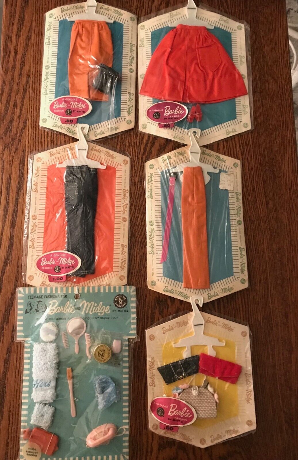 5 Vintage Barbie Paks -NRFP - Skirts w/telephone Jeans Slacks Purses & Boudoir