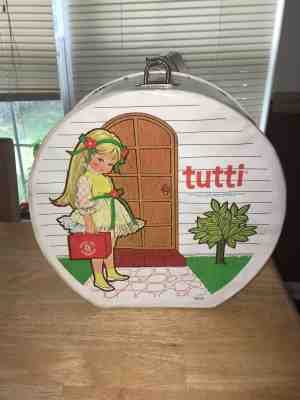 RARE Vintage 1965 Barbie Tutti White Round Hatbox Train Zipper Vinyl Case #5016