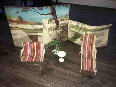 Vintage 1963 Miss Barbie Lawn Swing , Planter,  Chaise Lounge , Backdrop ,Table