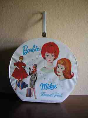 Vintage Mattel Barbie Midge Travel Pals 1964 Round Hatbox Style Doll Case-White!