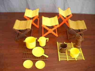 Lot of 1970 Barbie Country Camper Camping Chairs & Accessories Orange & Brown 