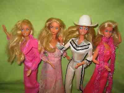 VINTAGE Barbie 1970's Superstar Era 4 DOLL LOT Beauty Secret Kissing Western