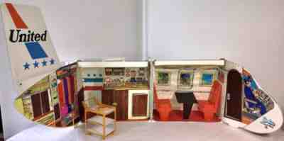 1970's Vintage Mattel Barbie Friendship Plane Fold Out w/ CART United Airlines