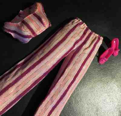 BARBIE 1970 COOL N CASUAL 3 TONE PINK & METALLIC STRIPE FASHION PAK SET W/ SHOES