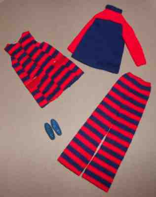 VINTAGE BARBIE OUTFIT FRANCIE STRIPED TYPES #1243 COMPLETE 1970 MINTY FASHION