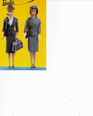 Barbie Stewardess postcard Vintage  Pan Am/American Airlines/Mint 