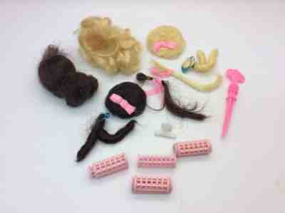 Vintage Barbie Fashion Queen Brunette & blonde Wig, hair pieces, curlers