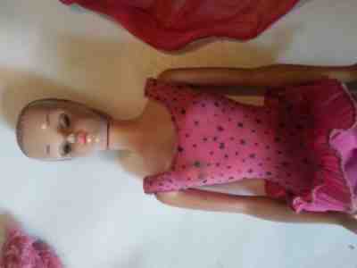 Vintage 1964 Miss Barbie Doll Pink Gold Glitter Swimsuit Fringe Swim hat cap 