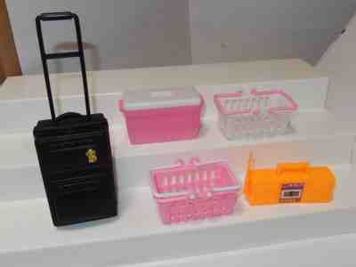 Vintage Barbie Doll Accessory Lot Luggage Boom Box Radio Cooler Shopping Basket