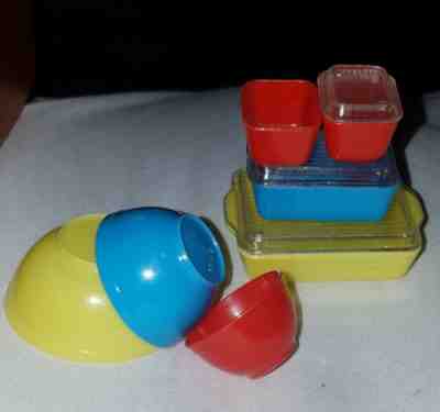 Vintage Banner Plastic Pyrex Complete set Mixing Refrigerator Bowls Barbie Doll