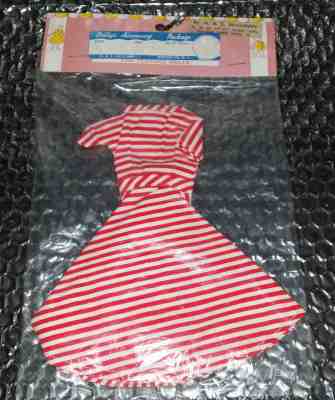 Vintage Barbie Size Clone Dress by Shillman Candy Stripe Wide Flare Dress MIP