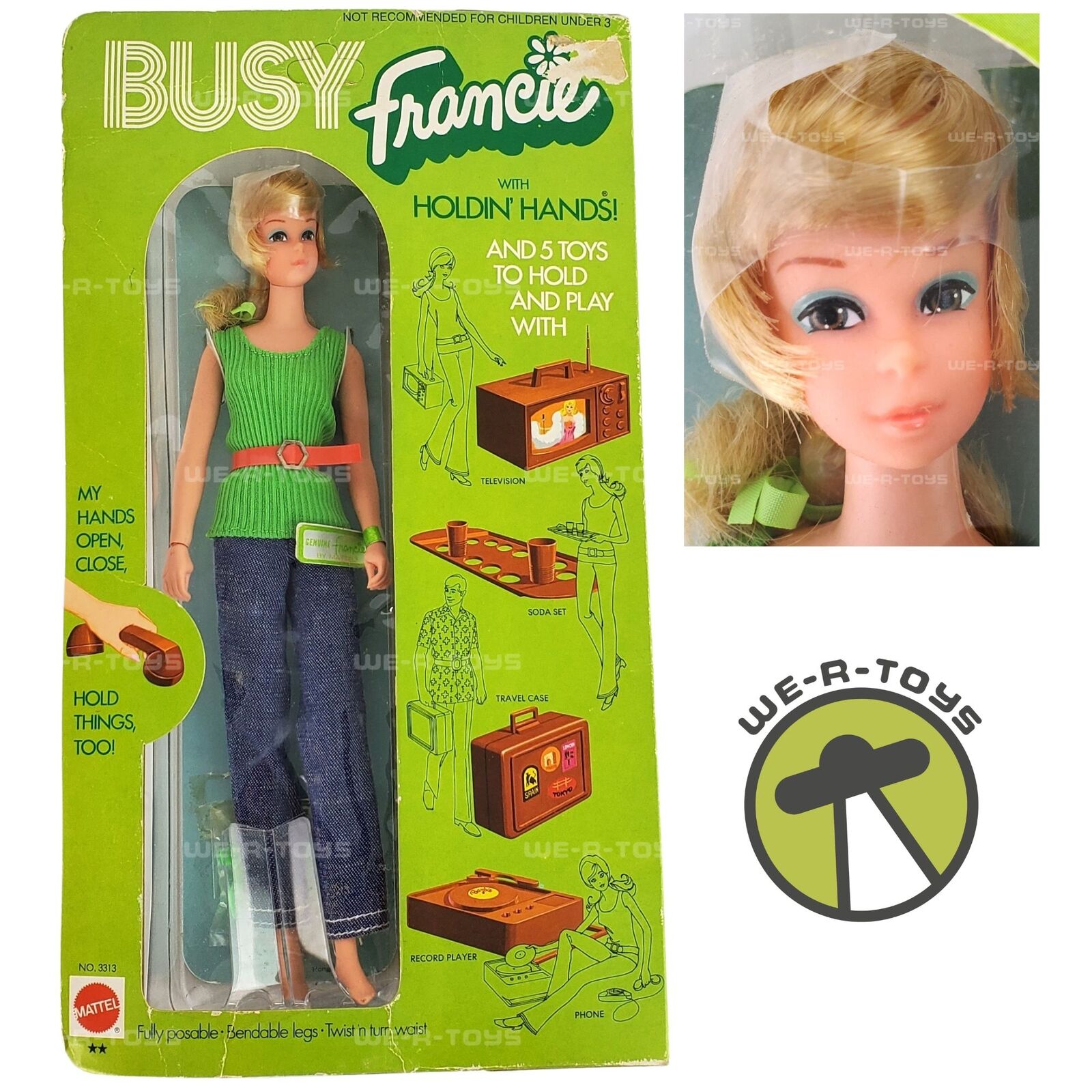 Barbie Busy Francie Doll With Holdin' Hands & 5 Toys 1971 Mattel No. 3313 NRFP