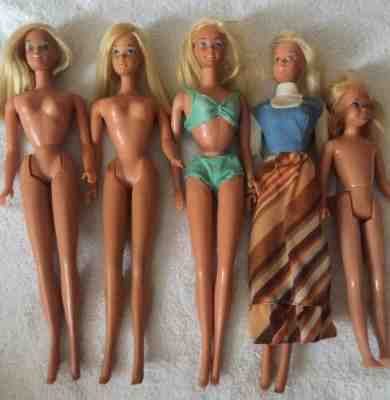 VINTAGE Malibu Sun Set Tan Barbie Skipper PJ Whitney Doll Lot TLC