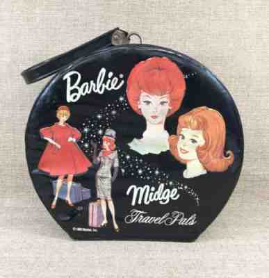 VINTAGE 1963 BARBIE MIDGE TRAVEL PALS BLACK HAT BOX ZIPPER CASE 