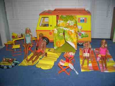 Vintage 1970 Malibu Ken Barbie Francie Skipper Country Camper & Accessories